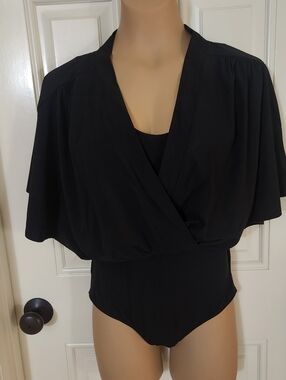 New With Tags Chico's Black Draped Wrap Swimsuit. Size M.
